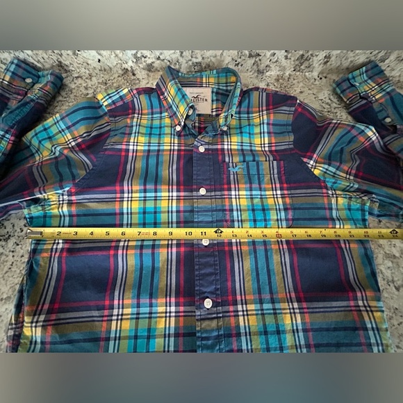 Hollister Long Sleeve Plaid Button Down Shirt Teal Seagull Logo Pocket Size XL - Picture 10 of 11